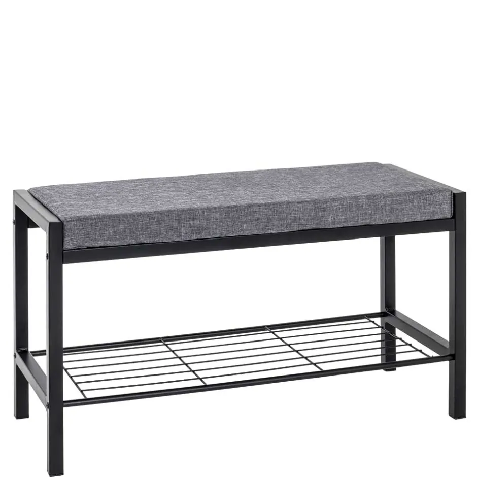 Wohnen Geradlinige Metallbank gepolstert in Schwarz - Deliana