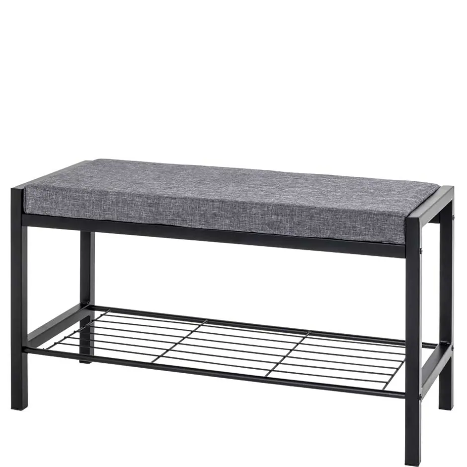 Wohnen Geradlinige Metallbank gepolstert in Schwarz - Deliana