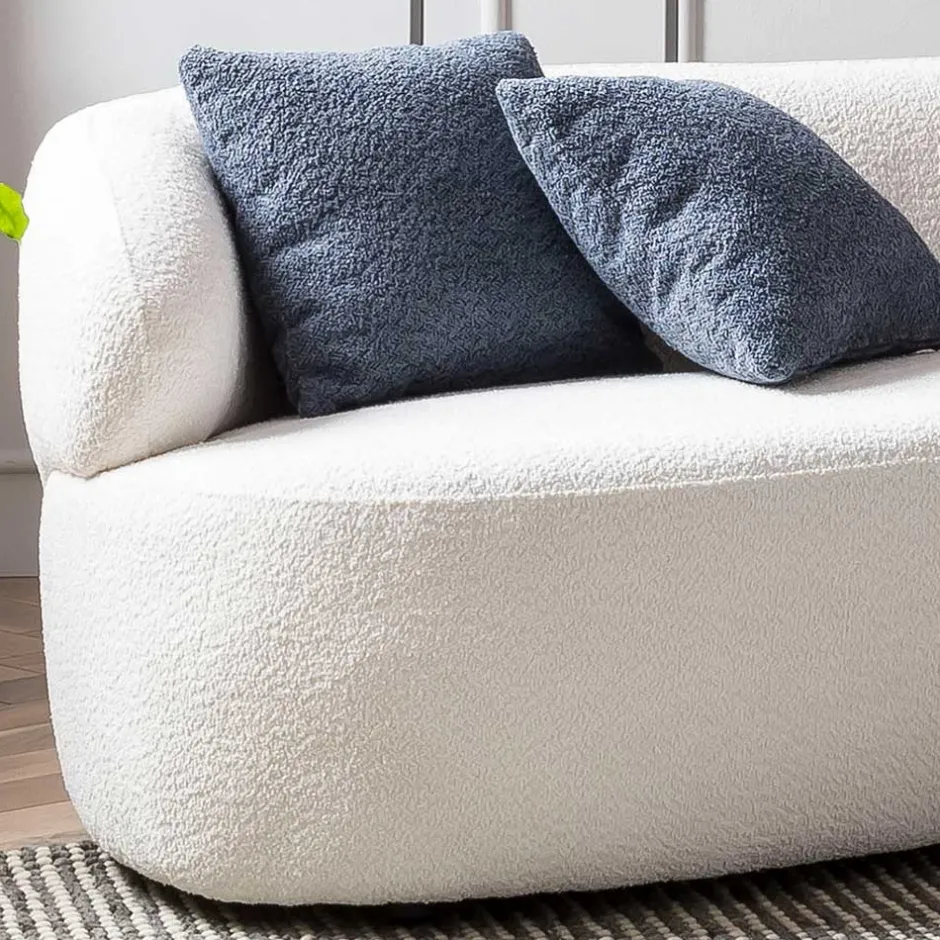 Wohnen Gerundetes Federkern Sofa in Weiß Boucle - Zenya