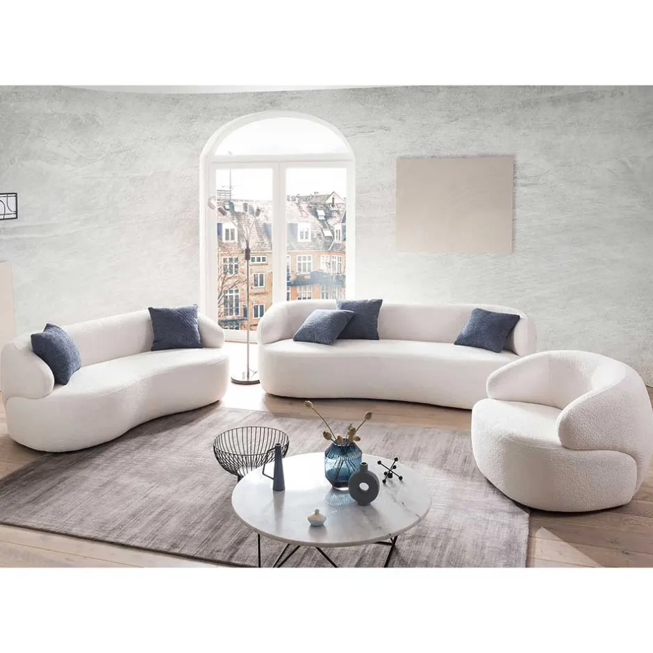 Wohnen Gerundetes Federkern Sofa in Weiß Boucle - Zenya