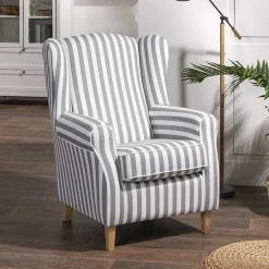 Gestreifter Ohrensessel in Hellbraun und Weiß - Carlovac^Wohnen Sale