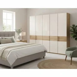 Wohnen Glasfront Kleiderschrank in Beige & Eiche - Emdsiva