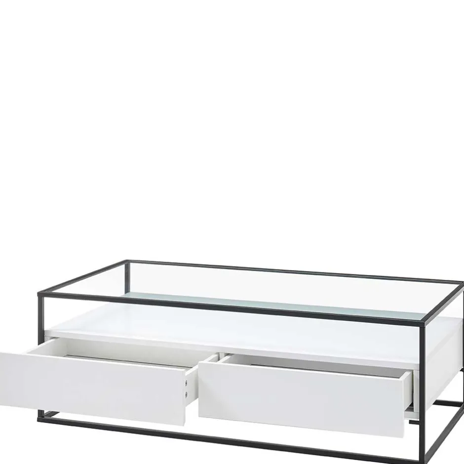 Wohnen Glas-Sofatisch mit zwei Schubladen und Ablage - Nastoria