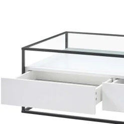 Wohnen Glas-Sofatisch mit zwei Schubladen und Ablage - Nastoria