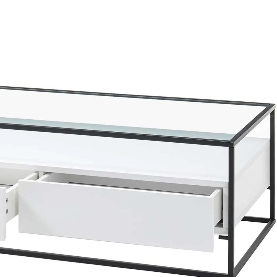 Wohnen Glas-Sofatisch mit zwei Schubladen und Ablage - Nastoria