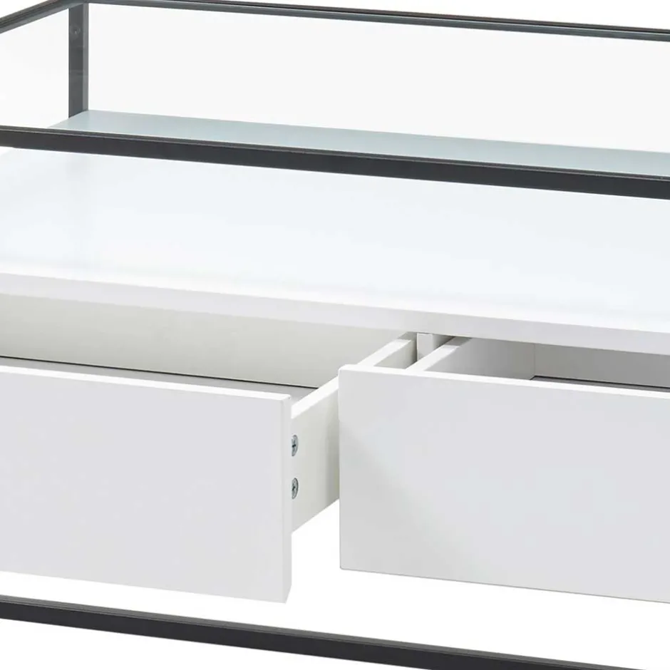 Wohnen Glas-Sofatisch mit zwei Schubladen und Ablage - Nastoria
