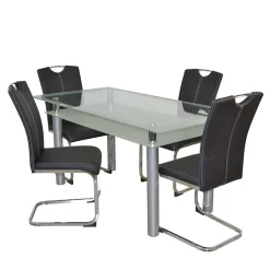 Wohnen Glastisch & Freischwinger Stühle - Zaparony (fünfteilig)