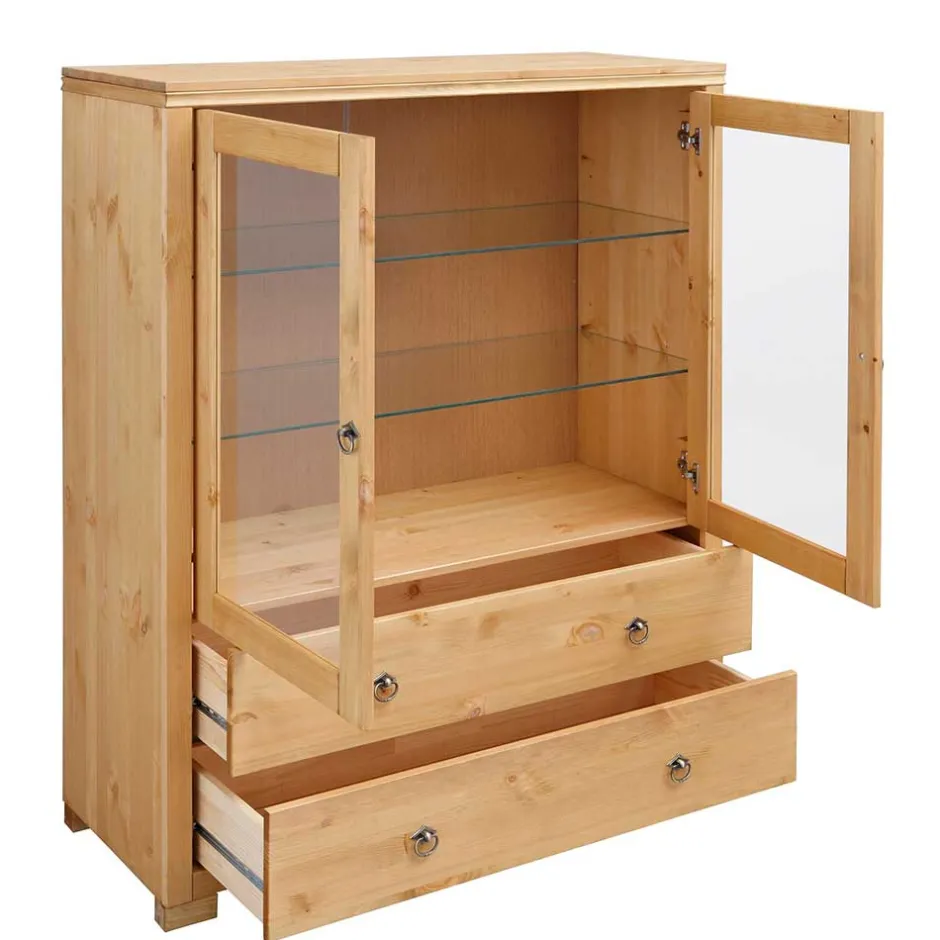 Glastüren Highboard in Natur geölt - Vinidad^Wohnen