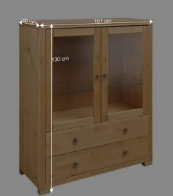 Glastüren Highboard in Natur geölt - Vinidad^Wohnen