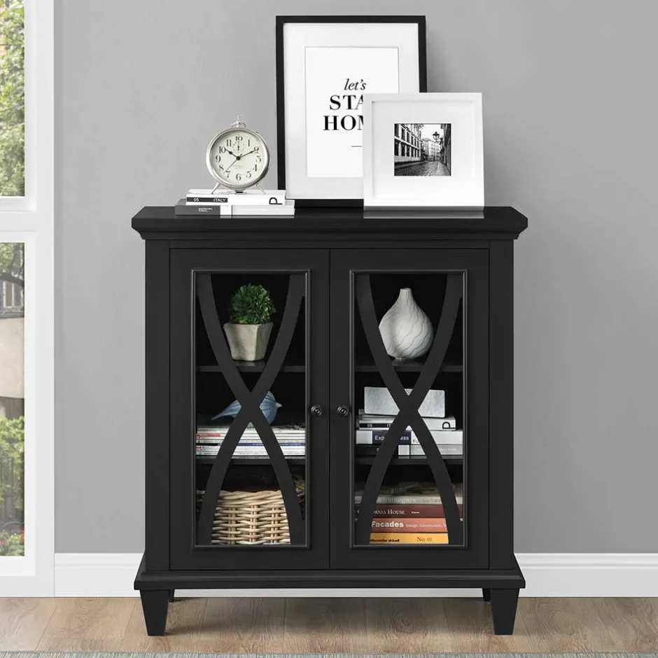 Wohnen Glasvitrine Kommode in Schwarz - Loregrema