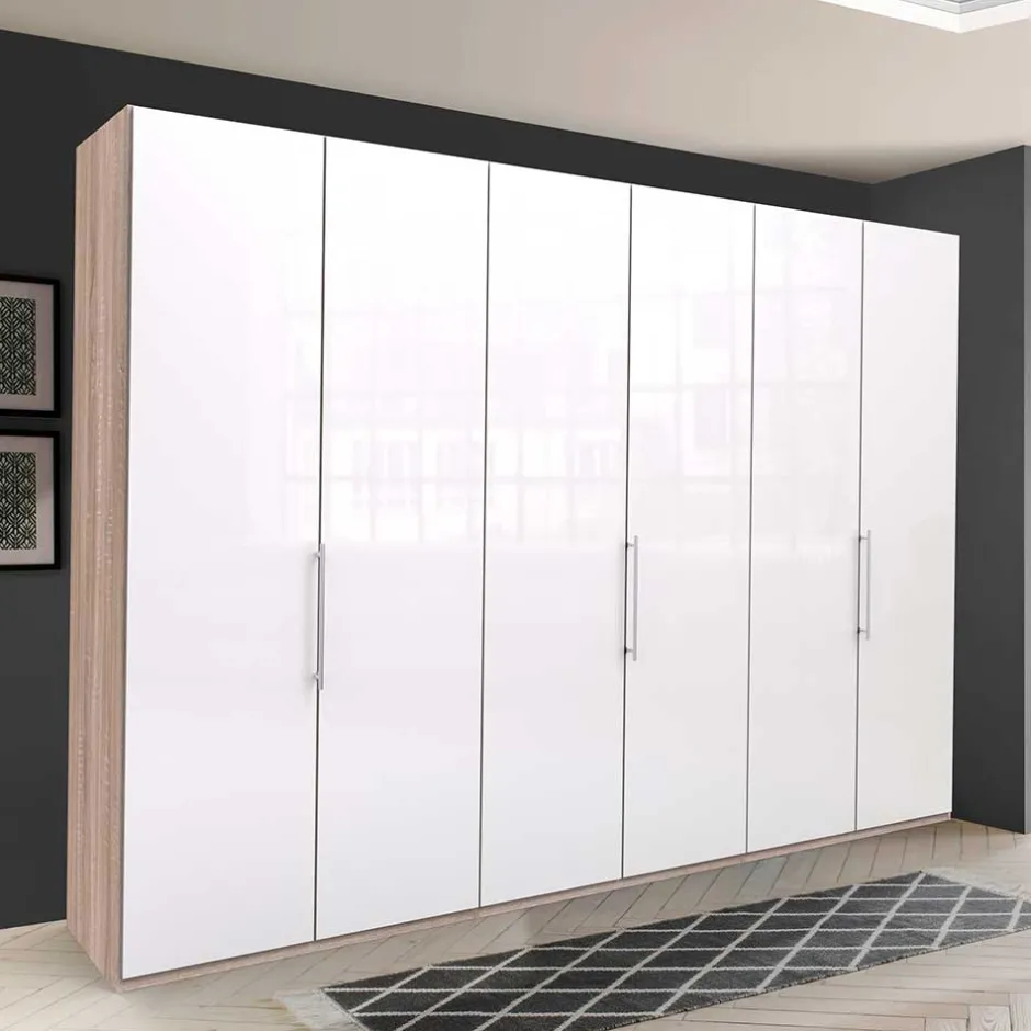 Wohnen Gleittüren-Schrank mit Glasfront in Weiß - Bosays