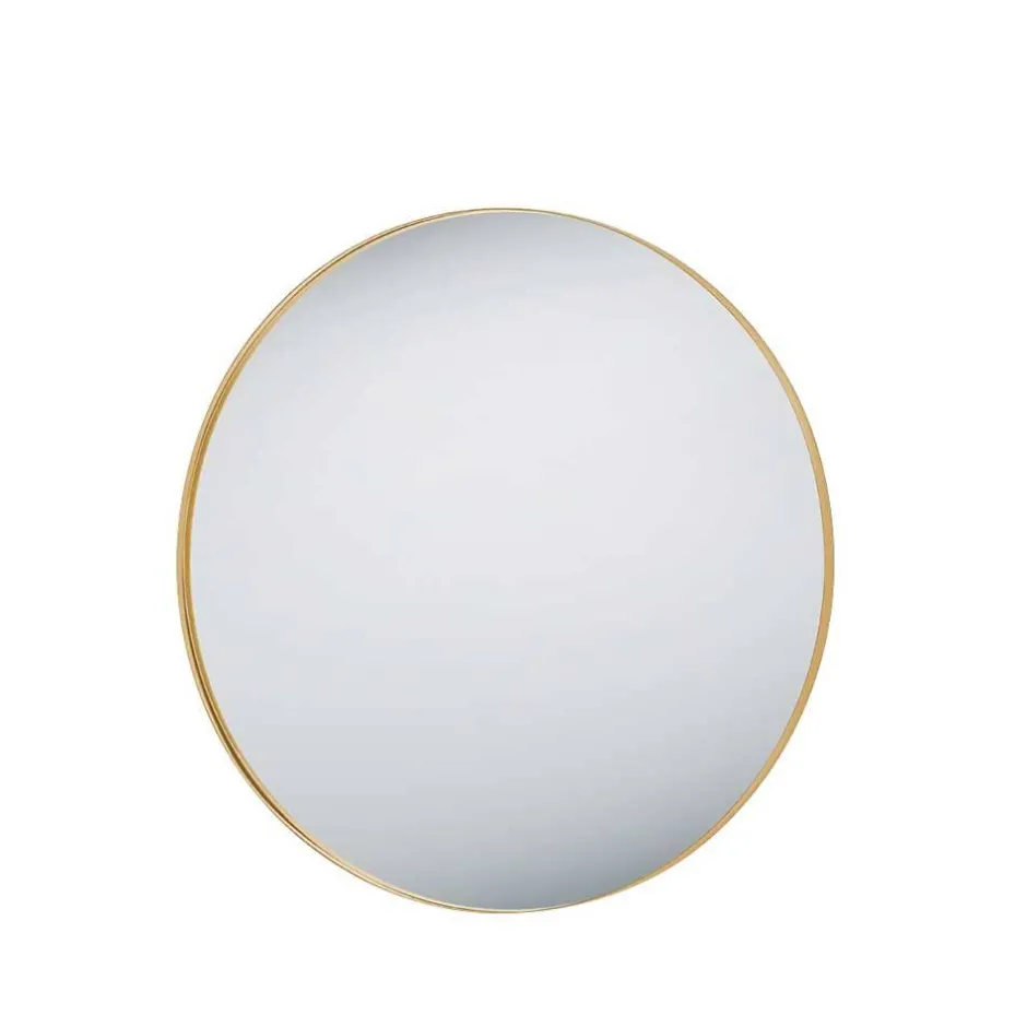 Wohnen Goldfarbener Wandspiegel in Rund 80 cm - Zeanno