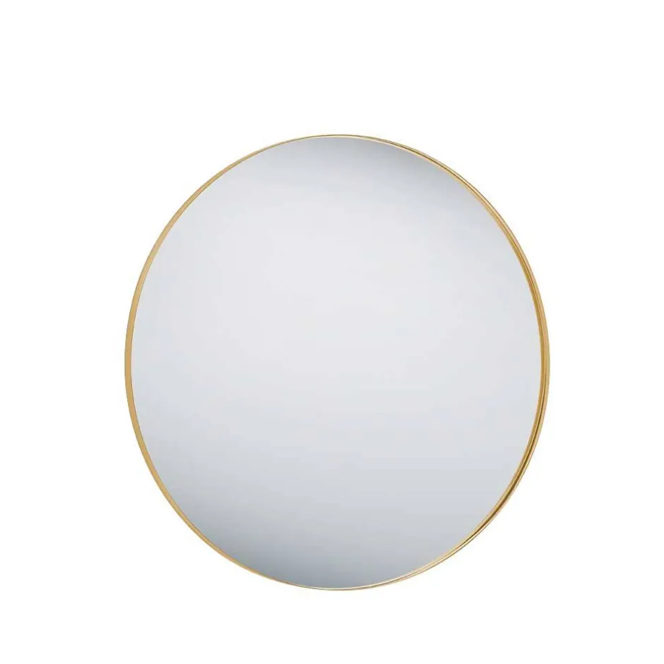 Wohnen Goldfarbener Wandspiegel in Rund 80 cm - Zeanno