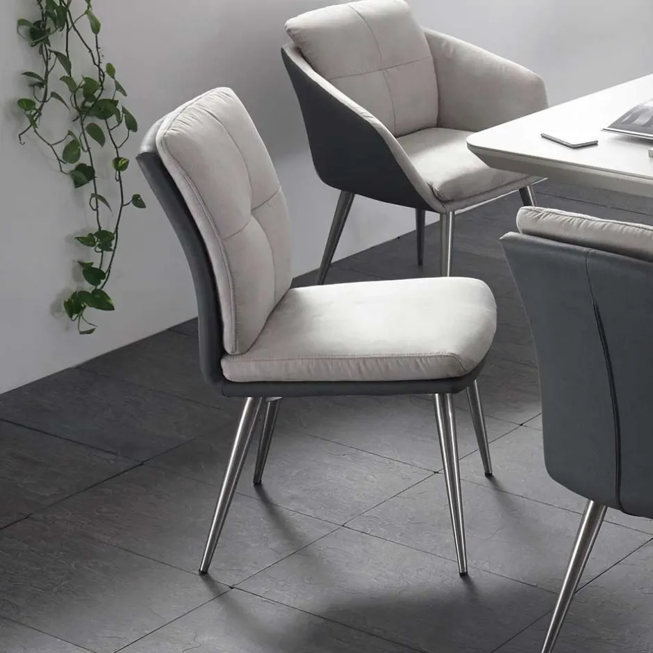 Graue Esszimmerstühle Casalin mit Edelstahl Gestell (2er Set)^Wohnen Outlet