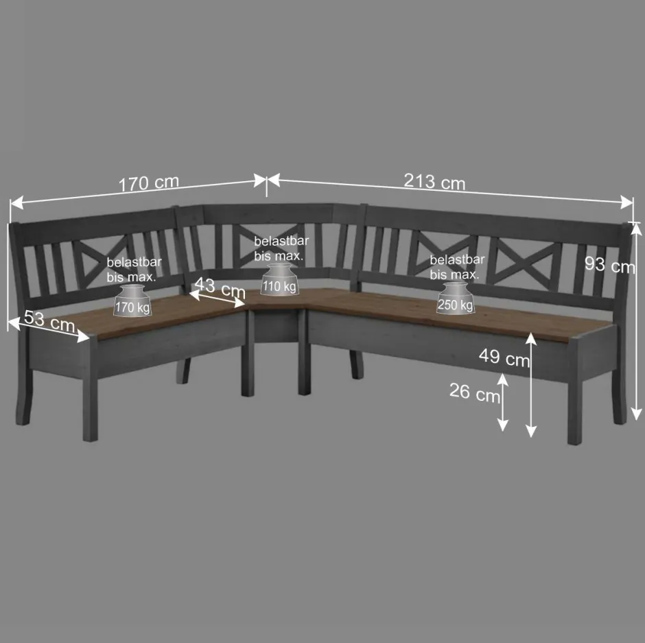 Graue Holz Eckbank Jytte mit Truhe^Wohnen Clearance