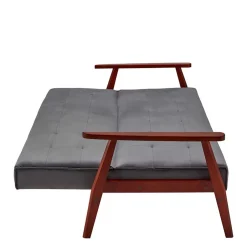 Graue Samt Bettcouch mit Holzgestell - Farala^Wohnen Discount