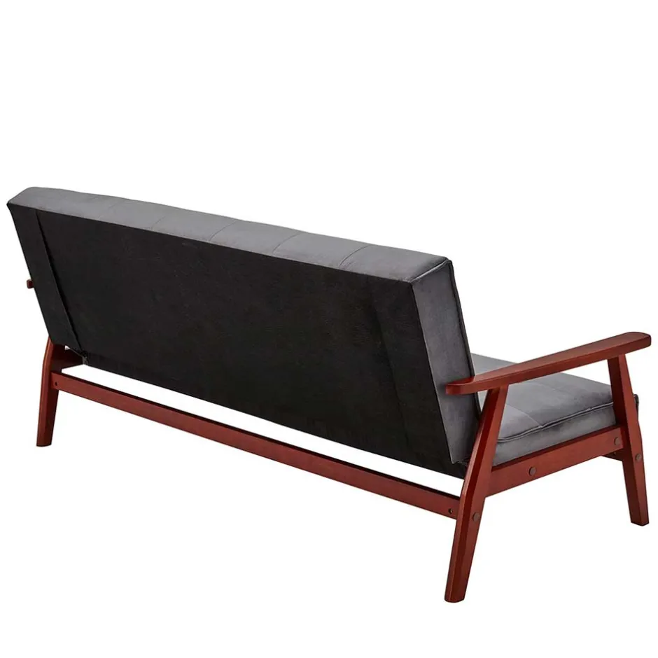 Graue Samt Bettcouch mit Holzgestell - Farala^Wohnen Discount