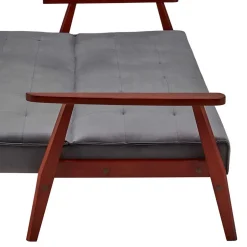 Graue Samt Bettcouch mit Holzgestell - Farala^Wohnen Discount