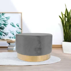 Grauer Hocker mit 55 cm Durchmesser - Marina^Wohnen