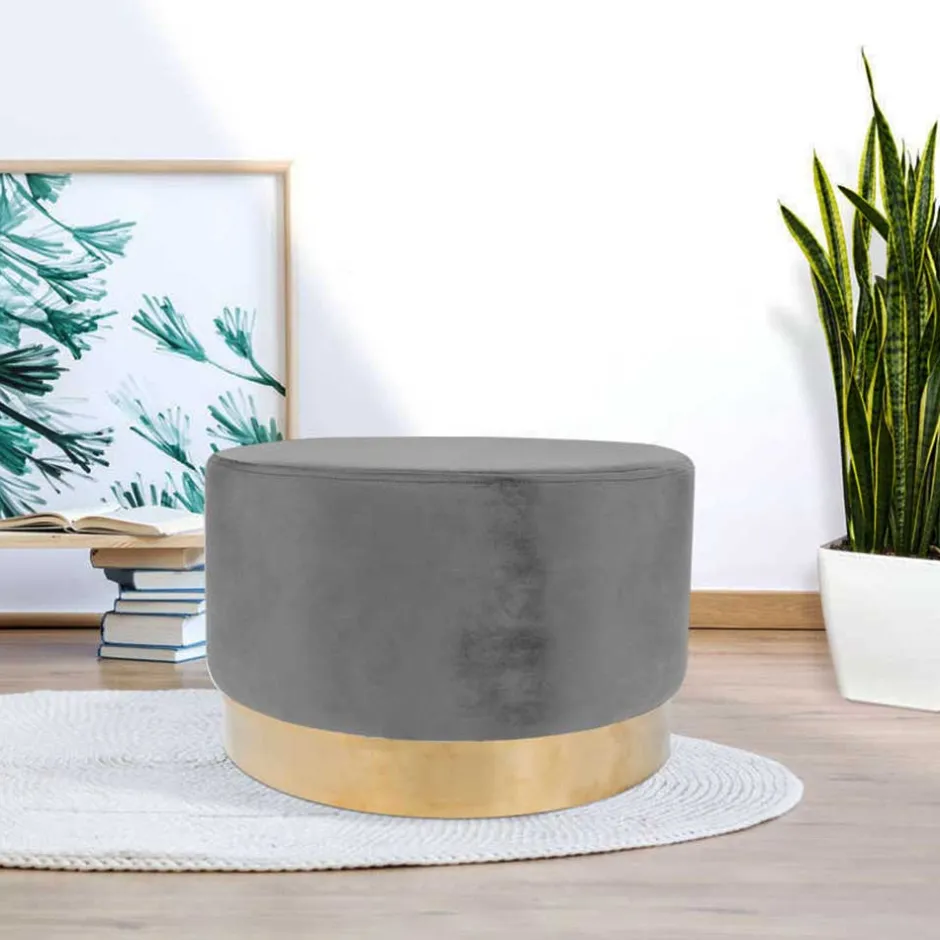 Grauer Hocker mit 55 cm Durchmesser - Marina^Wohnen