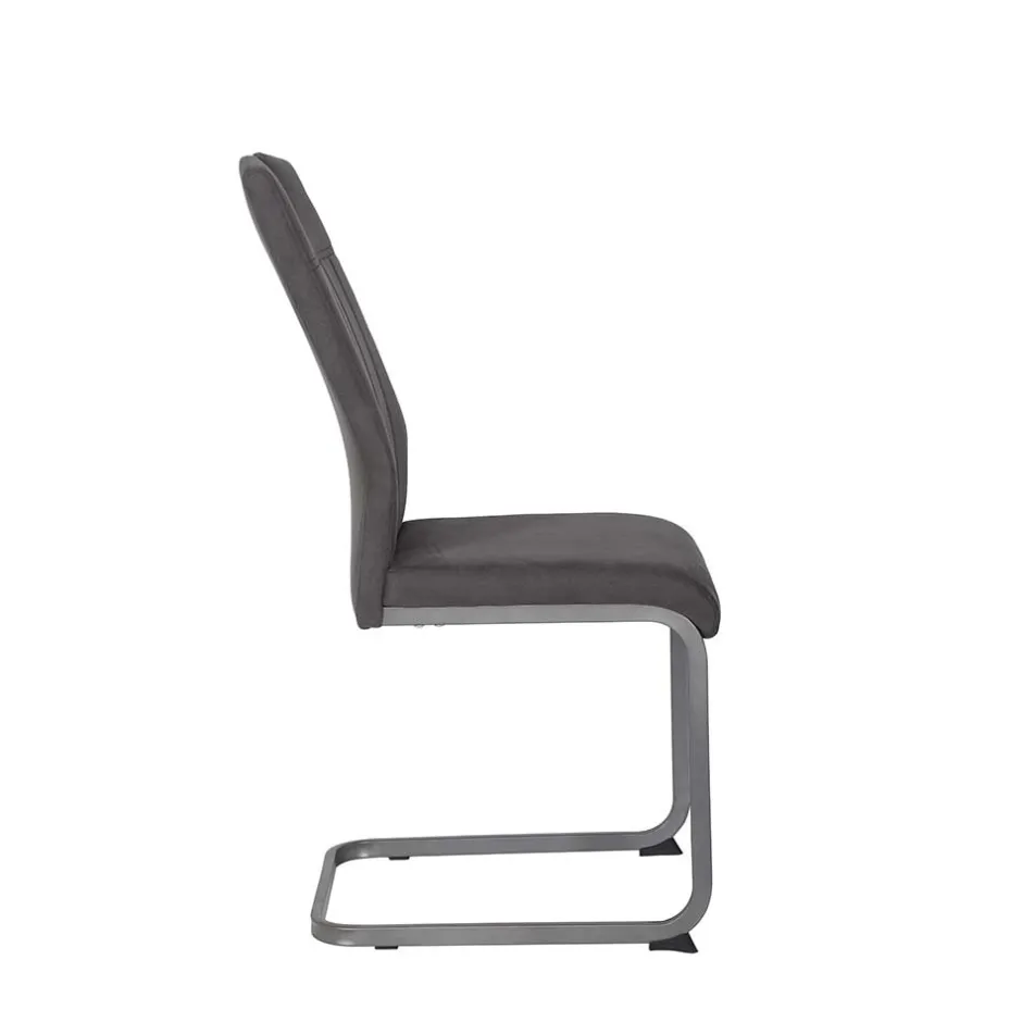 Wohnen Grauer Microfaser Stuhl mit Schwingfuß - Racelyn (Set)