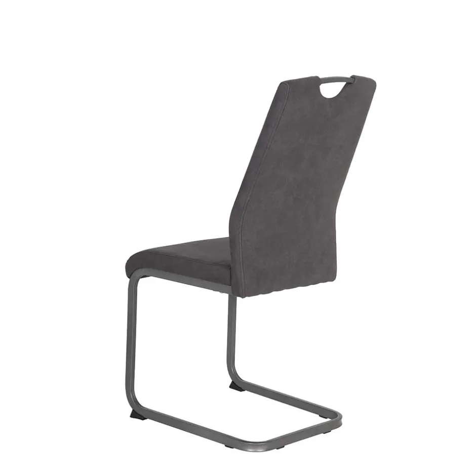 Wohnen Grauer Microfaser Stuhl mit Schwingfuß - Racelyn (Set)