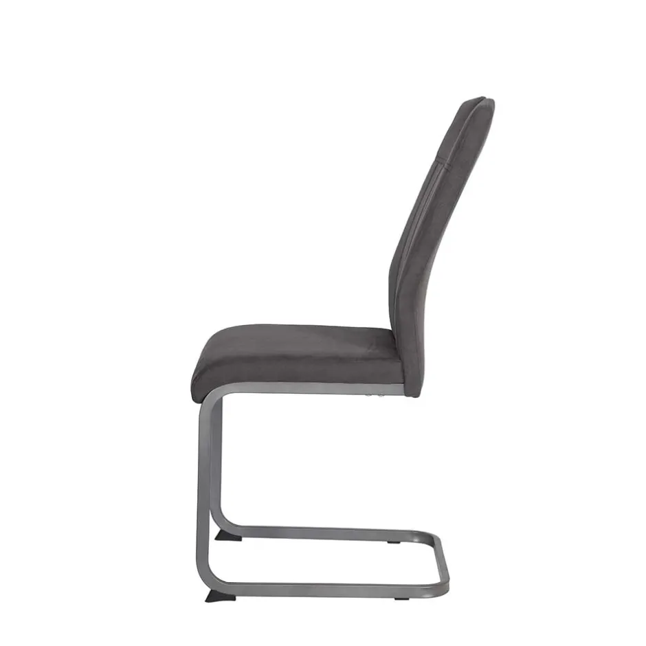 Wohnen Grauer Microfaser Stuhl mit Schwingfuß - Racelyn (Set)