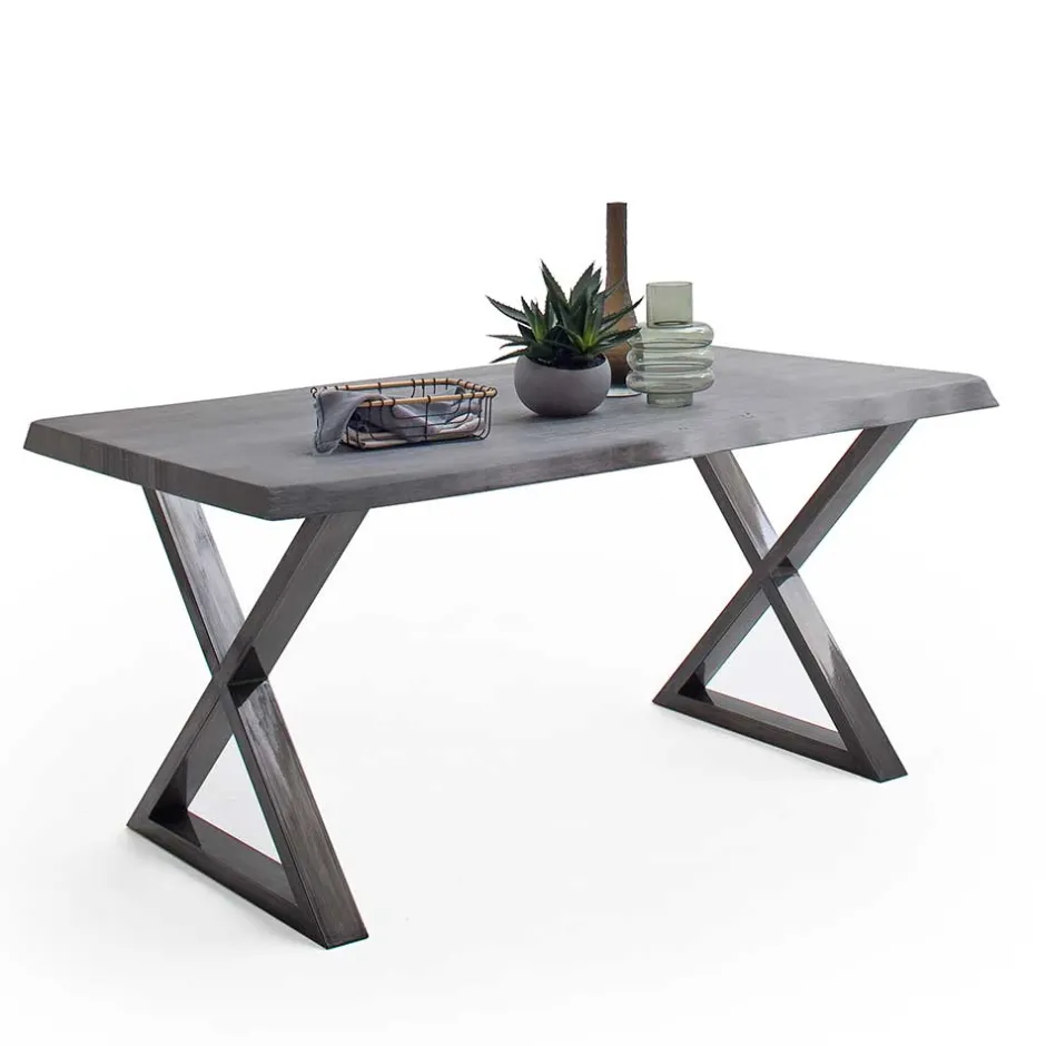 Grauer Naturkantentisch mit X-Beinen - Tyrelia^Wohnen Clearance