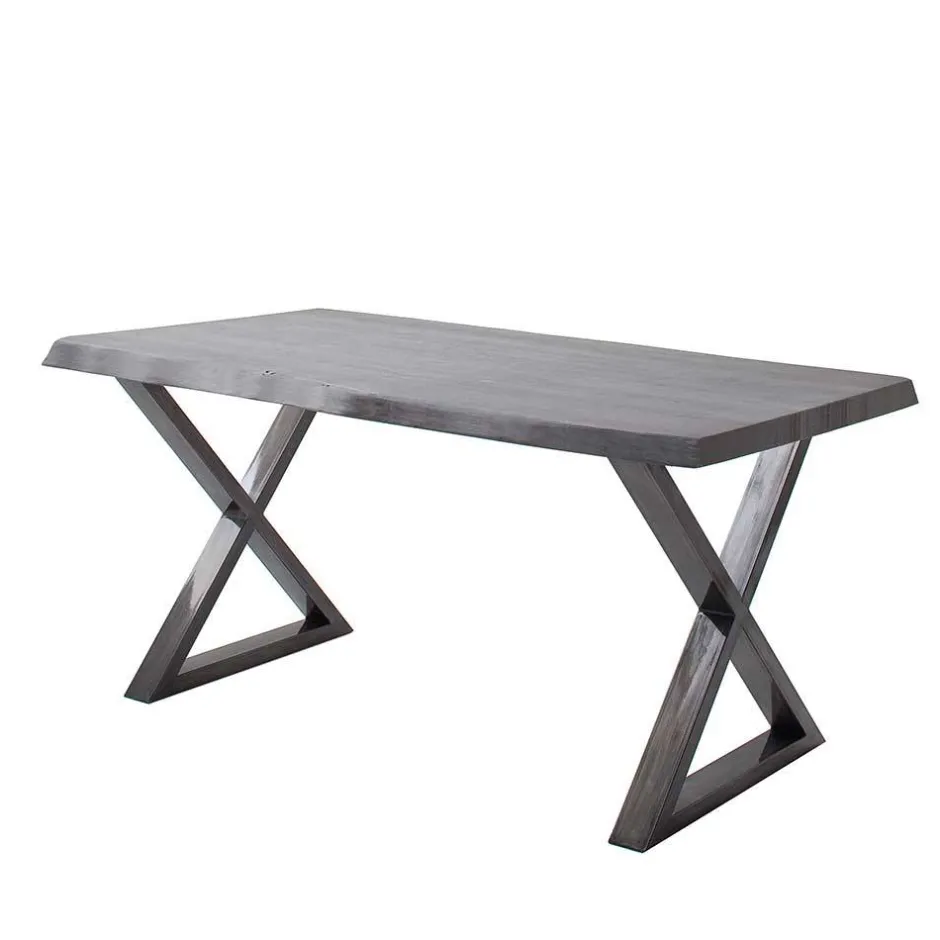 Grauer Naturkantentisch mit X-Beinen - Tyrelia^Wohnen Clearance