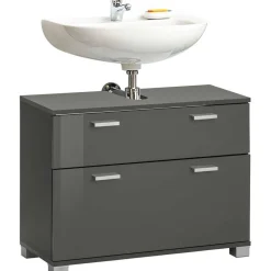 Grauer Unterschrank fürs Waschbecken Hochglanz - Ulivia^Wohnen