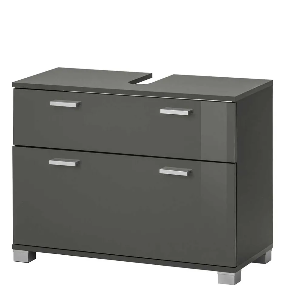 Grauer Unterschrank fürs Waschbecken Hochglanz - Ulivia^Wohnen