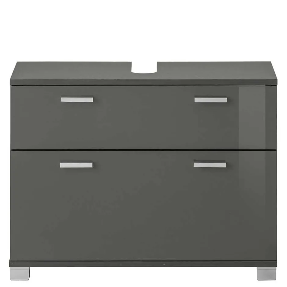 Grauer Unterschrank fürs Waschbecken Hochglanz - Ulivia^Wohnen