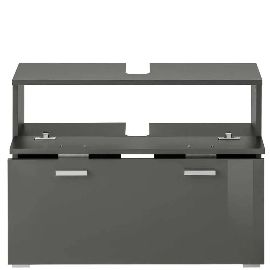 Grauer Unterschrank fürs Waschbecken Hochglanz - Ulivia^Wohnen