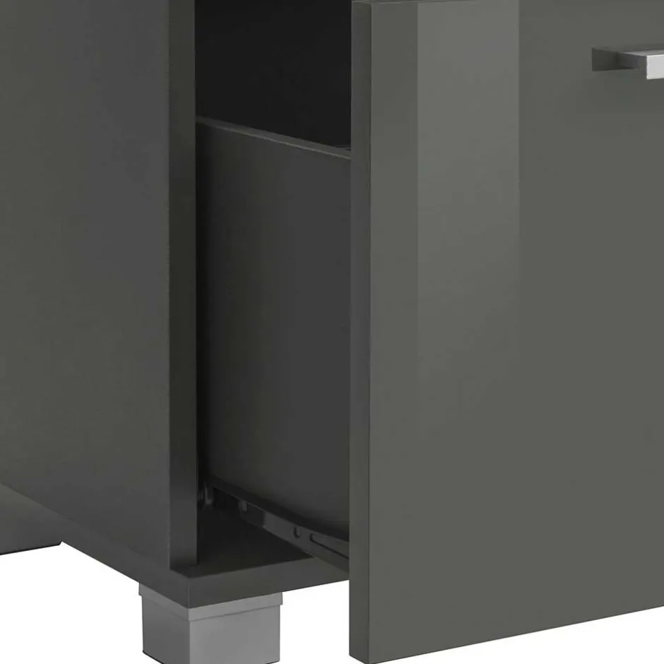 Grauer Unterschrank fürs Waschbecken Hochglanz - Ulivia^Wohnen