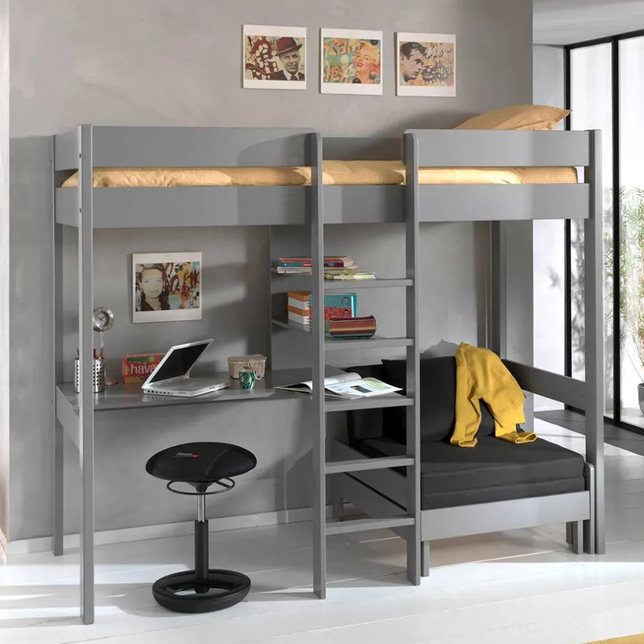 Graues Hochbett mit Schlafsessel - Rienas (zweiteilig)^Wohnen