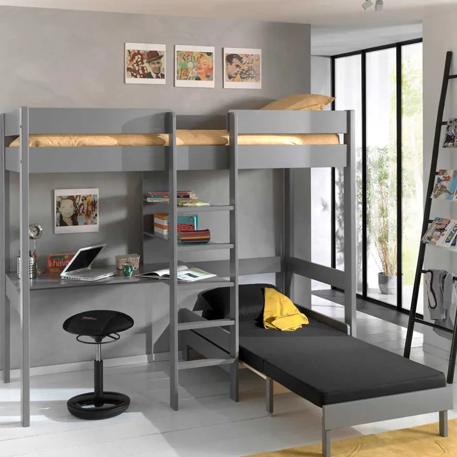 Graues Hochbett mit Schlafsessel - Rienas (zweiteilig)^Wohnen