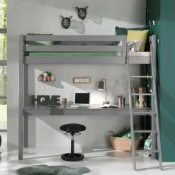 Kinder Wohnen Graues Hochbett mit Schreibtisch Arbeitsplatz - Tollow