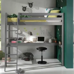 Kinder Wohnen Graues Hochbett mit Schreibtisch Arbeitsplatz - Tollow