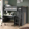 Kinder Wohnen Graues Hochbett mit Schreibtisch - Mystik (dreiteilig)