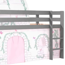 Kinder Wohnen Graues Hochbettgestell mit Spieltunnel & Vorhang - Sercan