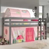 Kinder Wohnen Graues Kiefernholz-Hochbettgestell mit Spieltunnel - Dannys