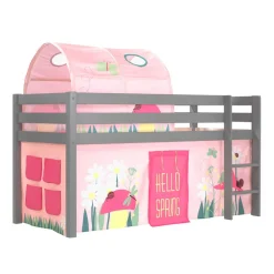 Kinder Wohnen Graues Kiefernholz-Hochbettgestell mit Spieltunnel - Dannys