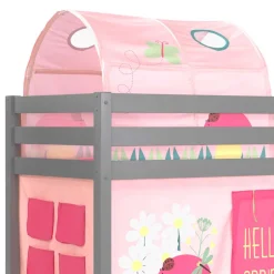 Kinder Wohnen Graues Kiefernholz-Hochbettgestell mit Spieltunnel - Dannys