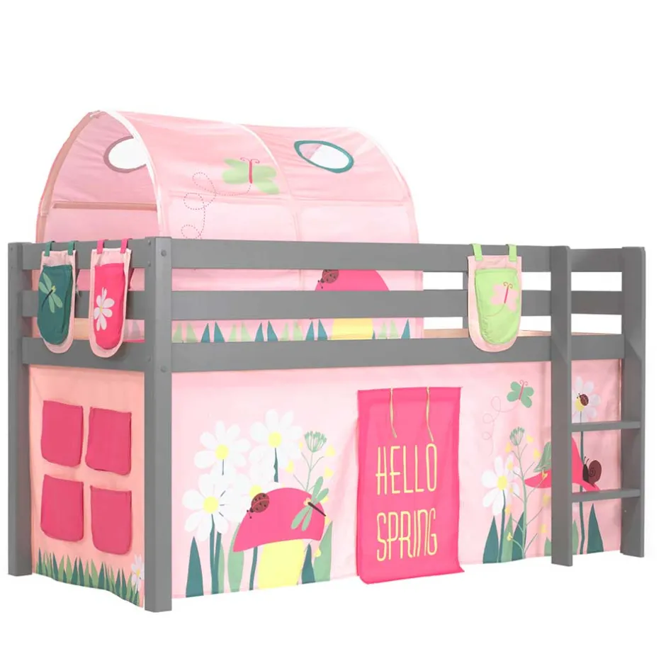 Graues Kinderzimmer-Hochbett mit Stoffset Frühling - Season^Wohnen Clearance