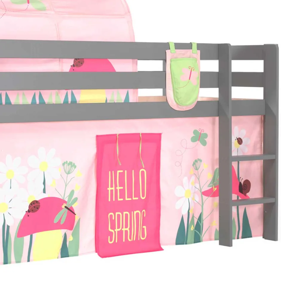 Graues Kinderzimmer-Hochbett mit Stoffset Frühling - Season^Wohnen Clearance