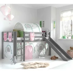 Kinder Wohnen Graues Mädchen-Hochbett mit Rutsche - Borgio