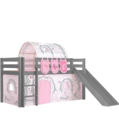 Kinder Wohnen Graues Mädchen-Hochbett mit Rutsche - Borgio
