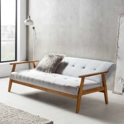 Graues Sofa mit Holzgestell Eiche - Florynn^Wohnen