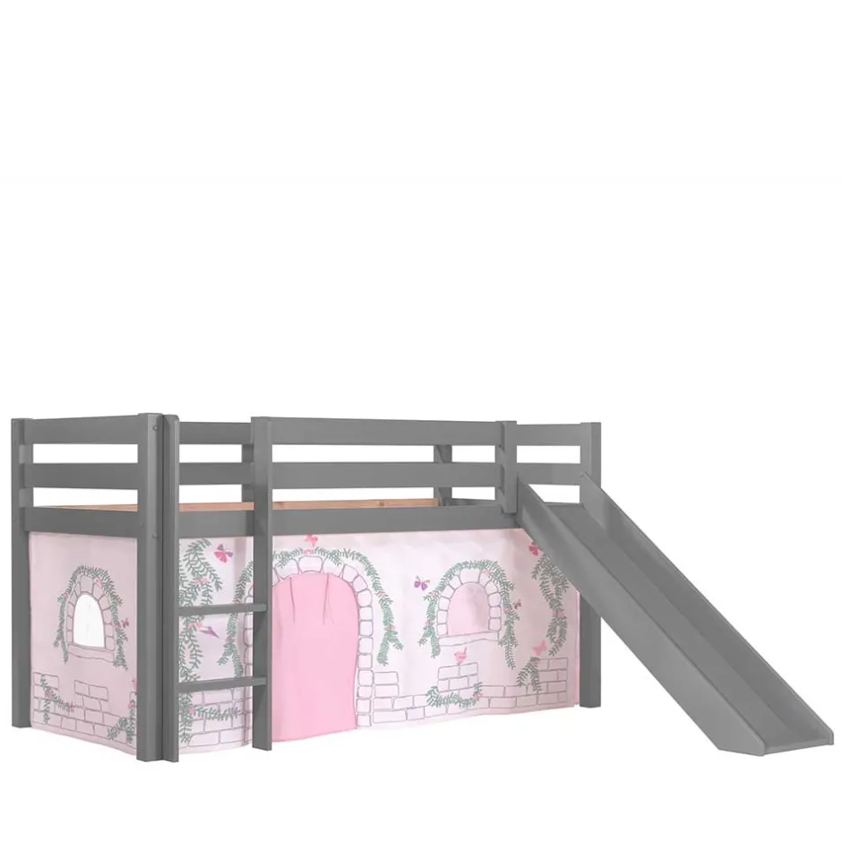 Kinder Wohnen Graues Spielbett mit Rutsche aus Kiefer massiv - Delavidu