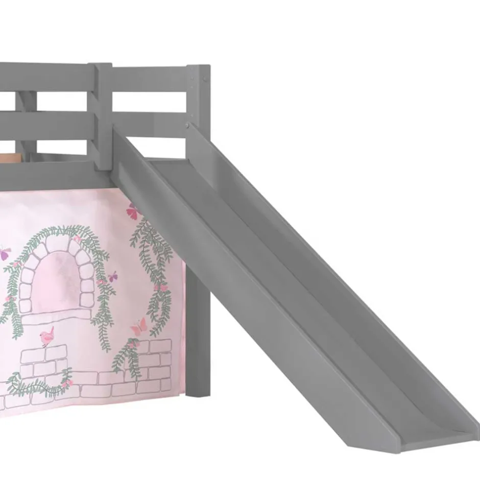 Kinder Wohnen Graues Spielbett mit Rutsche aus Kiefer massiv - Delavidu